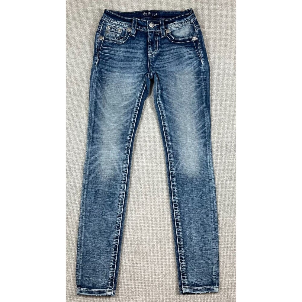 Miss Me Skinny Jeans Women's 24 Blue Denim Stretch Embellished Pockets
